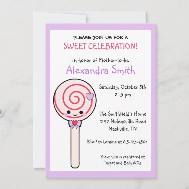 Invitation Baby shower Candy Lollipop (Devant)