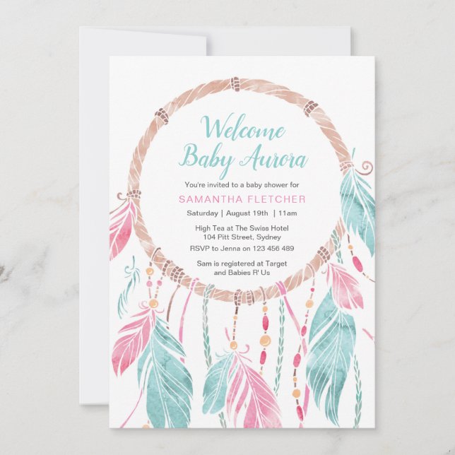 invitation baby shower | Capteur de rêve garçon ou (Devant)
