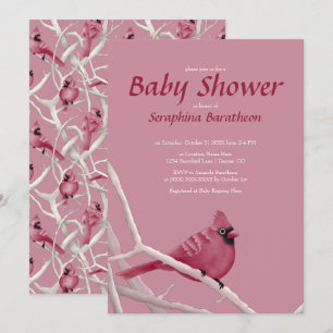 Invitation Baby shower cardinal de Noël rose moderne