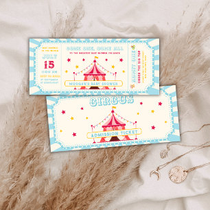 Invitation Baby shower Carnaval Blue Vintage Circus
