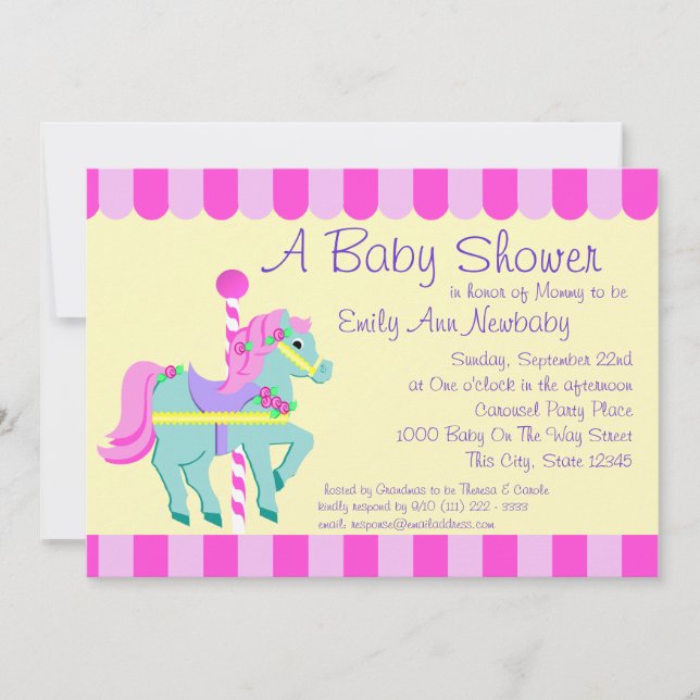 Invitation Baby shower Carousel Pony (Devant)