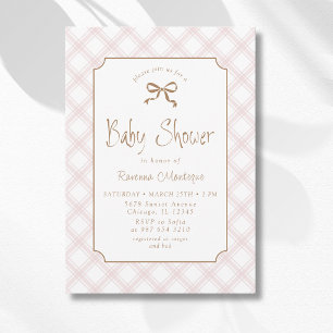Invitation Baby Shower Carré Vichy Diamant à Fleurs Roses Vin