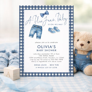Invitation Baby Shower Carreau de Jean Bleu Garçon