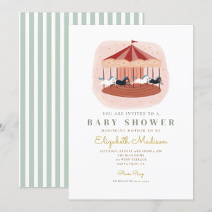 Invitation Baby shower carrousel rose aquarelle