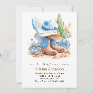 Invitation Baby shower Casquette Blue Western Cowboy