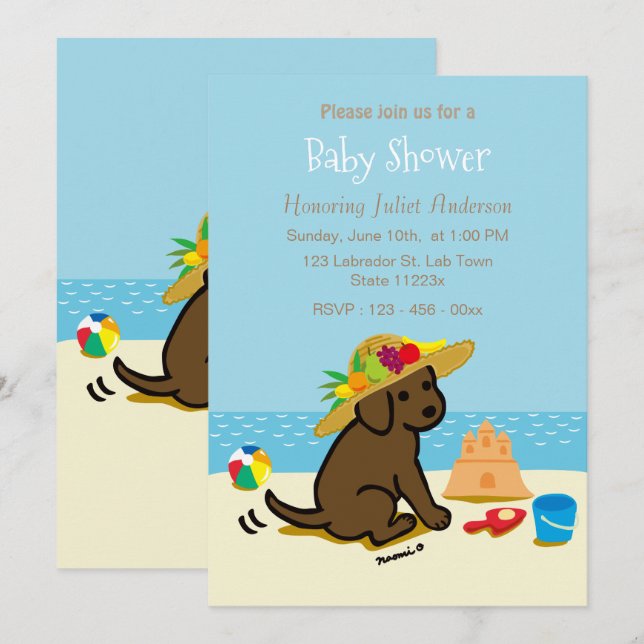 Invitation Baby shower Casquette de paille de chiot du Labrad (Devant / Derrière)