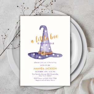 Invitation Baby shower Casquette Orange Purple Little Boo Wit