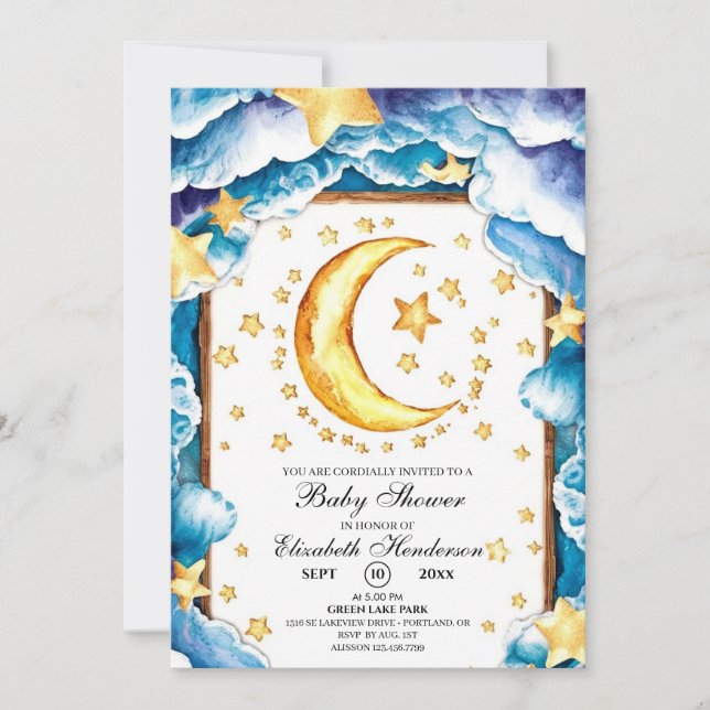 Invitation Baby shower céleste de la lune mûre (Devant)