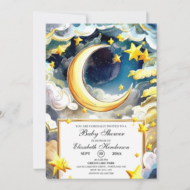 Invitation Baby shower céleste de la petite nuit étoilée (Devant)