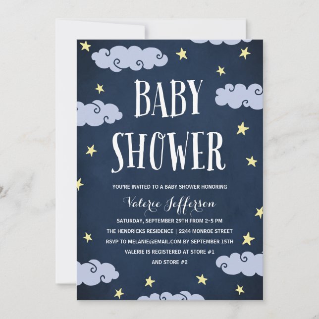 Invitation Baby shower céleste étoilé de nuit Sky Blue (Devant)
