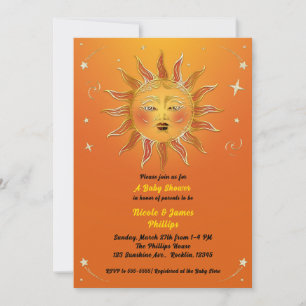 Invitation Baby Shower Céleste Jaune Orange Soleil Vintage