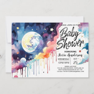 Invitation Baby shower céleste lunaire