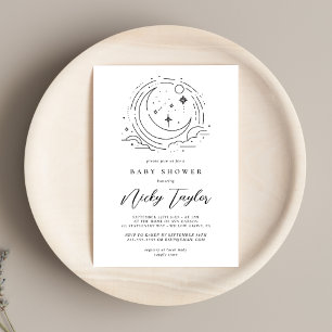 Invitation Baby shower céleste minimaliste blanc