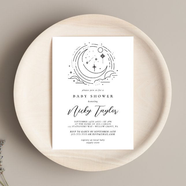 Invitation Baby shower céleste minimaliste blanc (Créateur téléchargé)