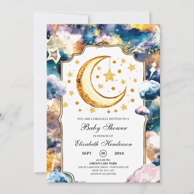 Invitation Baby shower céleste simple étoile (Devant)