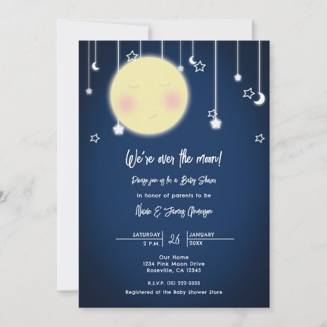 Invitation Baby shower céleste Twinkle Star Moon (Devant)