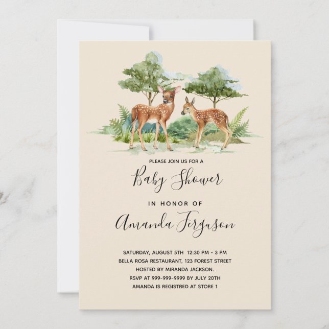 Invitation Baby shower cerf de la forêt (Devant)