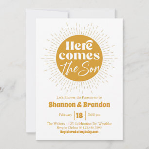 Invitation Baby shower, C'est un garçon, Soleil, Rétro