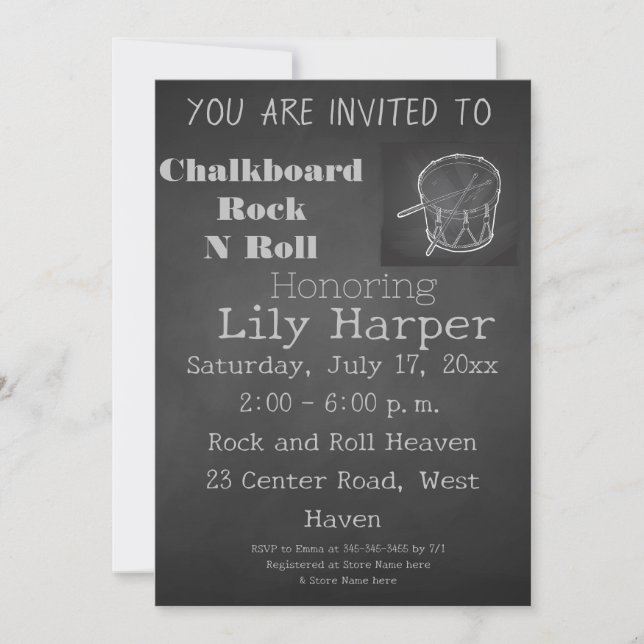 Invitation Baby shower Chalkboard Rock Star (Devant)