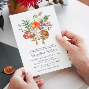 Invitation Baby shower Champignon d'aquarelle d'automne