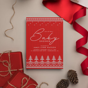 Invitation Baby shower Chandail d'arbre de Noël Knit rouge
