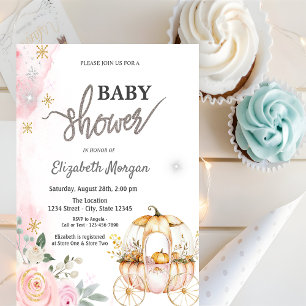 Invitation Baby Shower Chariot Citrouille Aquarell