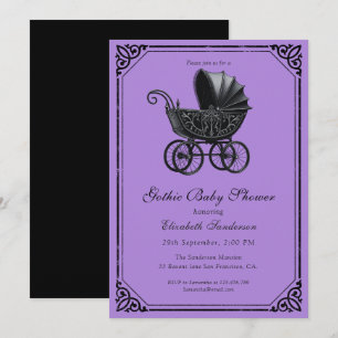 Invitation Baby Shower Chariot gothique noir