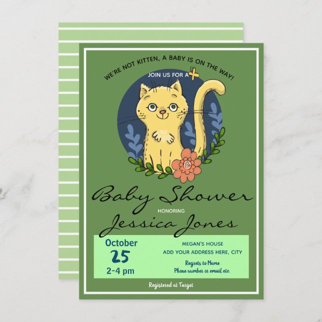 Invitation Baby shower Chat Kitten mignonne (Devant / Derrière)