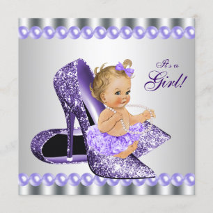 Invitation Baby Shower Chaussure à Talons Hauts Grise Violett