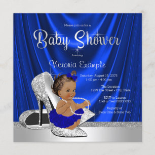 Invitation Baby Shower Chaussure Argentée Bleu Royal