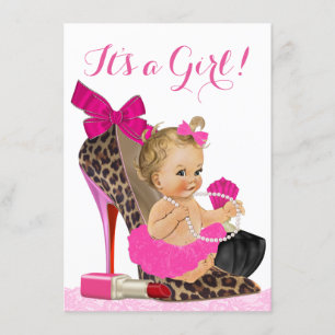 Invitation Baby shower Chaussure Leopard Rose Hot