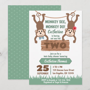 Invitation Baby shower Cheeky Monkey Boy & Girl Twins