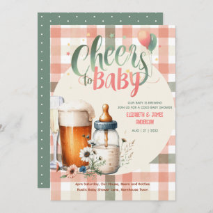 Invitation Baby shower Cheers Bouteilles Bières Peach Sage CO