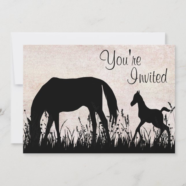 Invitation Baby shower Chevaux de pâturage de maïs et de poul (Devant)