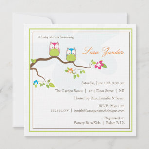 Invitation Baby shower - Chevêches jumelles pour b