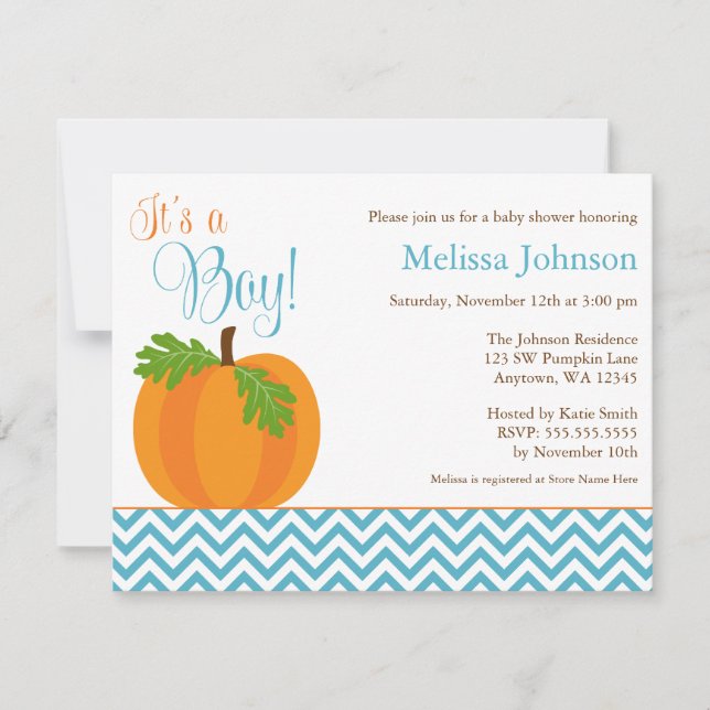 Invitation Baby shower Chevron Citrouille Fall Boy (Devant)