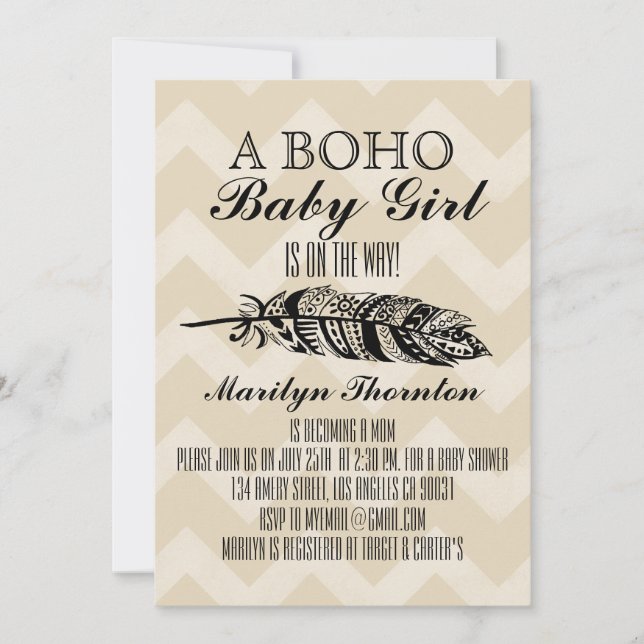 Invitation Baby shower Chevron de Cuir Tribal Bohème moderne (Devant)