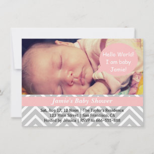 Invitation Baby shower Chevron Gray and White