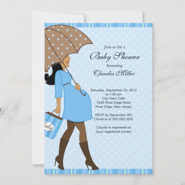 Invitation Baby shower Chic African American Pregnant Mom (Devant)
