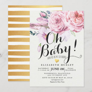 Invitation Baby shower Chic Aquarelle Boho Plumes florales