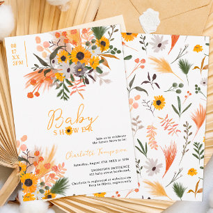 Invitation Baby shower chic Boho de tournesol orange rustique