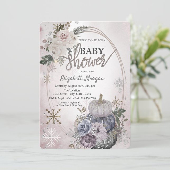 Invitation Baby shower chic Citrouille de fleurs de bouho (Debout devant)