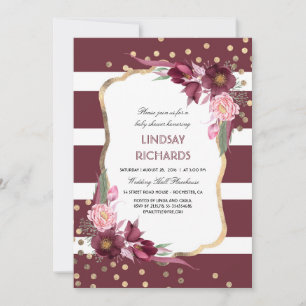 Invitation Baby shower chic de confettis floraux d'or de