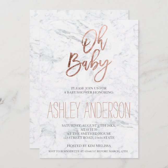 Invitation Baby shower chic de Faux rose en or (Devant / Derrière)