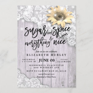Invitation Baby shower Chic dentelle Tournesol Bois Lumières