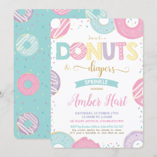 Invitation Baby shower chic Donuts et Diapers Gold    GirlIn