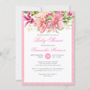 Invitation Baby shower Chic Fleurs Bouquet Rose mignon