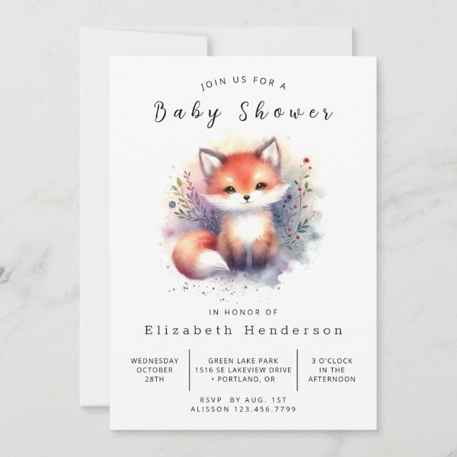 Invitation Baby shower chic Fox Illustration (Devant)