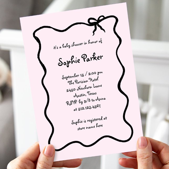 Invitation Baby shower chic français illustré Bow rose (Créateur téléchargé)