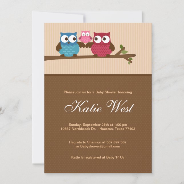 Invitation Baby shower Chic Owls (Devant)